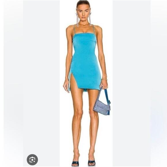 NWT The Attico Mini Abito Fujiko Blue Strappy Mini Satin Dress - Picture 1 of 11